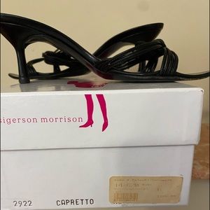 Black leather slides kitten heels cute